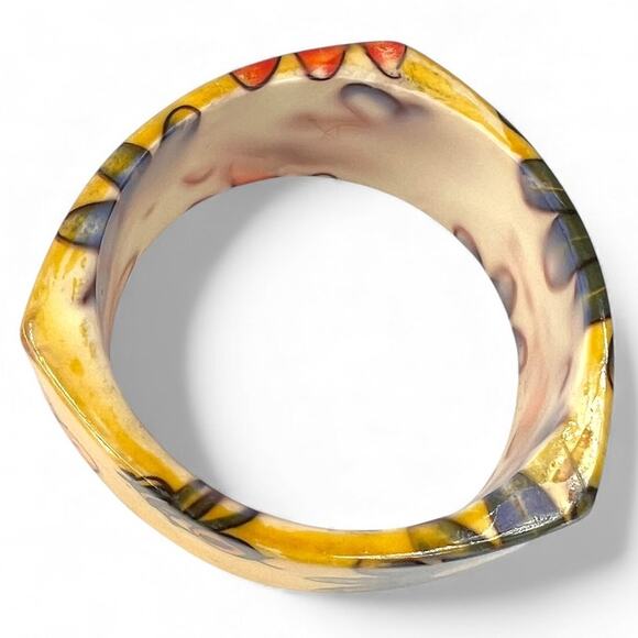 Vintage 70's Iris Sunflower Cold Enamel Bangle bracelet Cuff Daisy Bumblebee - Picture 5 of 7